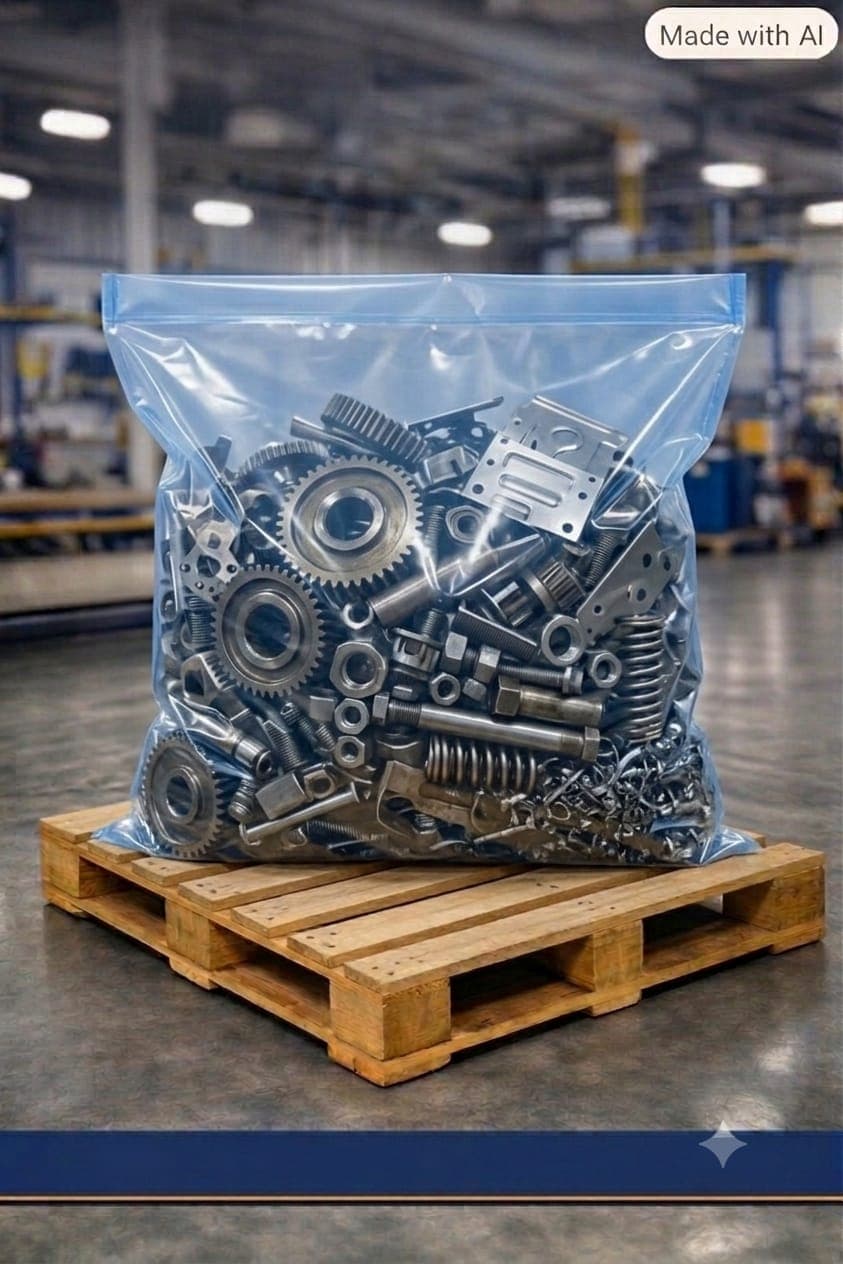 VCI Flat Bag — vapor corrosion inhibitor poly bag that protects metal parts from rust