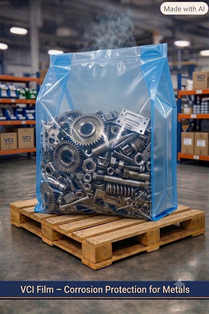 VCI Gusset Bag — side-gusseted corrosion protection bag for bulkier metal parts